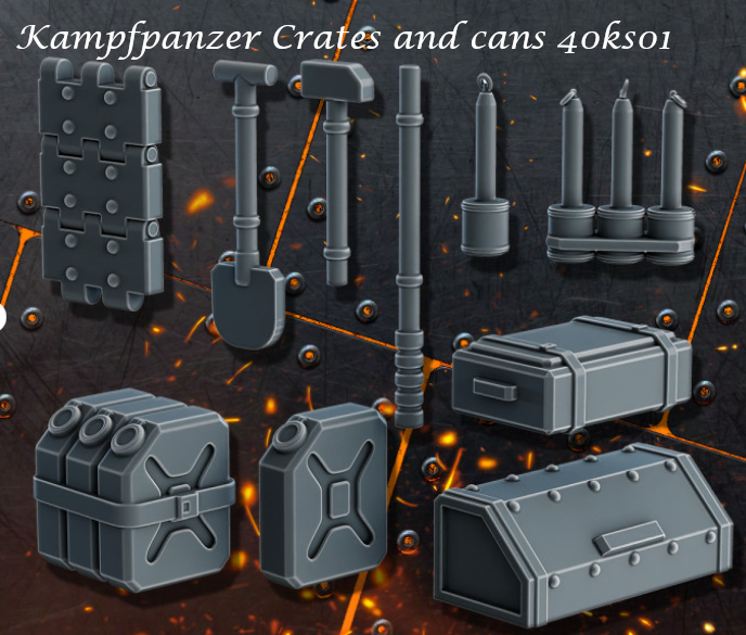 3d Printed Miniature - Crates cans and tools (for vehicles/scenery)