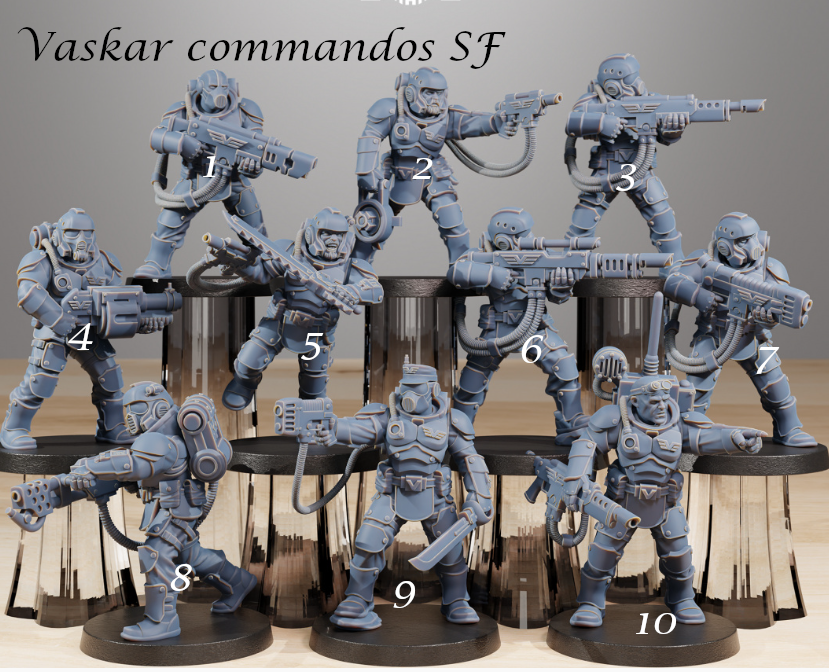 3d Printed miniature Vaskar Commandos SF