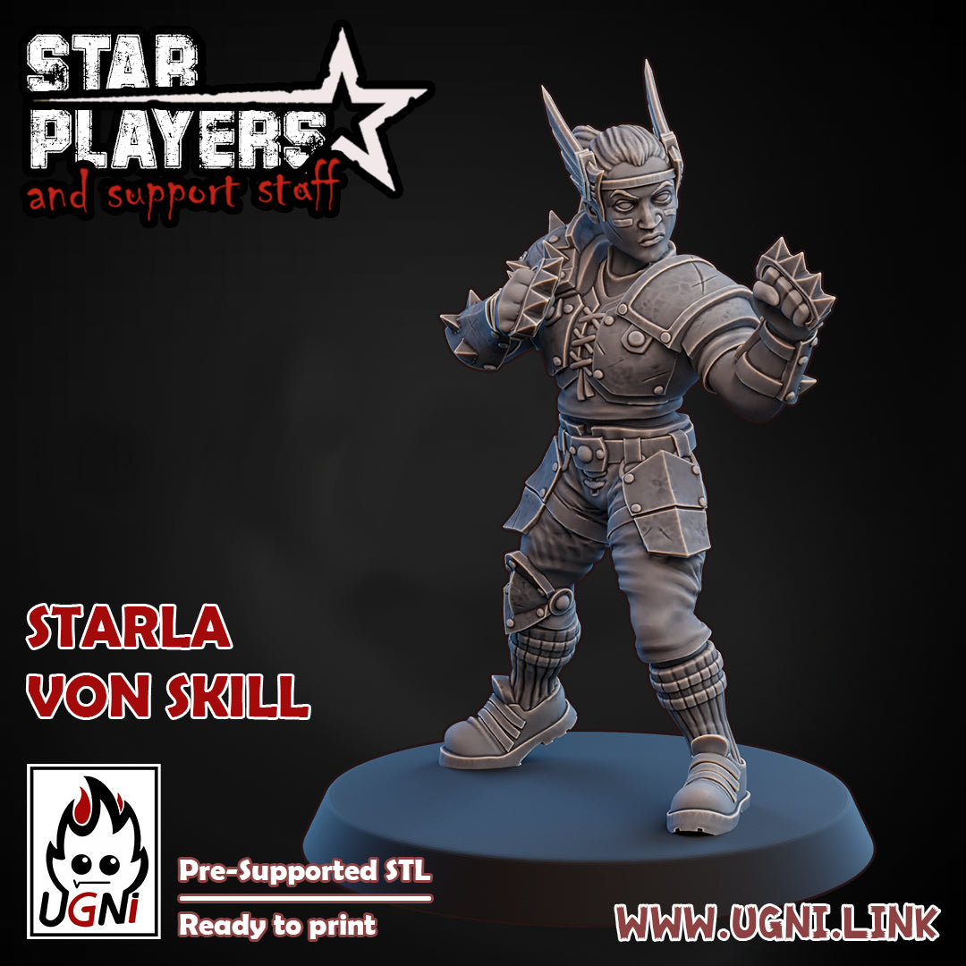 3d Printed Miniature - Bloodbowl starplayer Starla von Skill (Karla von Kill)  28mm scale