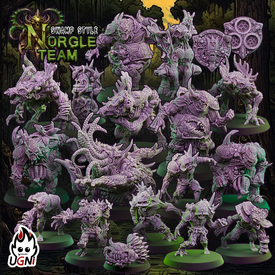 3d Printed Miniature - Bloodbowl Nurgle swampman style (15 piece team)  BB104